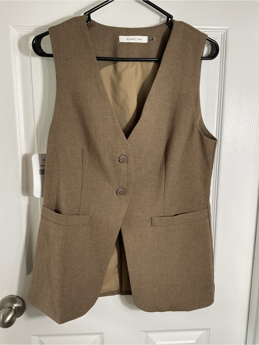 Mustard Seed Women’s Medium Taupe Tailored Vest Sleeveless Button Front Longline - Picture 2 of 13